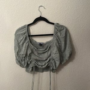 Sage green milkmaid blouse with adjustable rouching